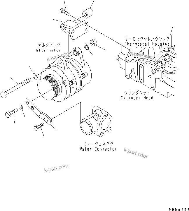Komatsu parts book diagram for 4D102E-1C-US S/N 26200282-UP: ALTERNATOR SUPPORT