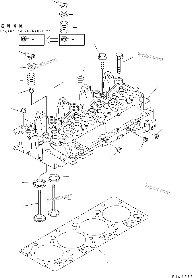 Komatsu parts book diagram for 4D102E-1A S/N 26200282-UP: CYLINDER HEAD(#26237230-)