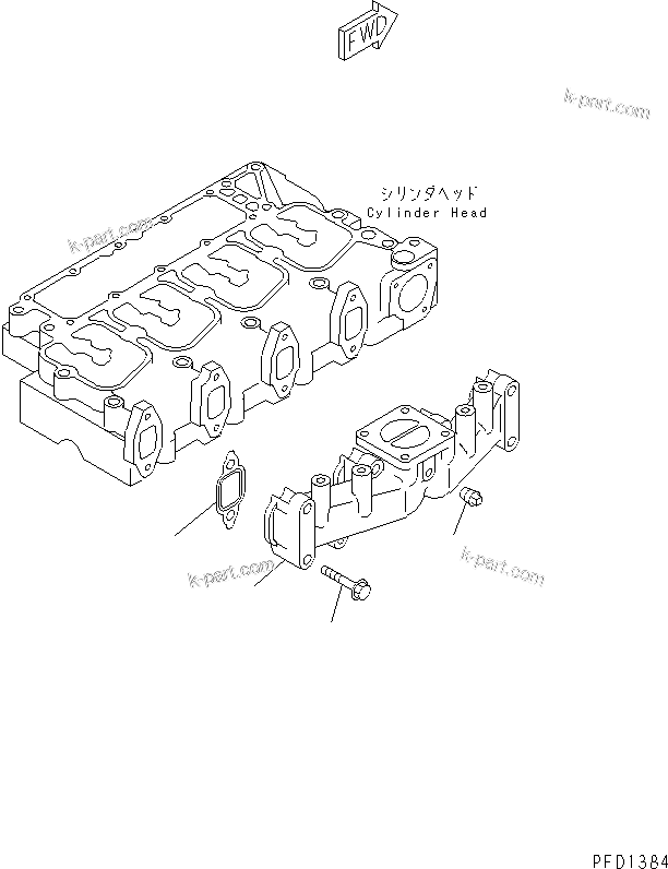 Komatsu parts book diagram for 4D102E-1A S/N 26200282-UP: EXHAUST MANIFOLD