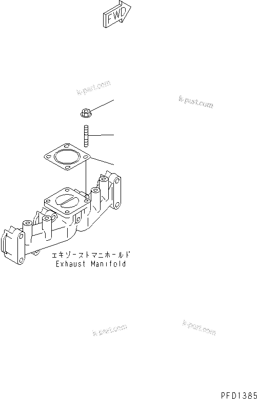 Komatsu parts book diagram for 4D102E-1A S/N 26200282-UP: EXHAUST CONNECTION
