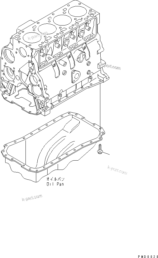 Komatsu parts book diagram for 4D102E-1A S/N 26200282-UP: OIL PAN BOLT