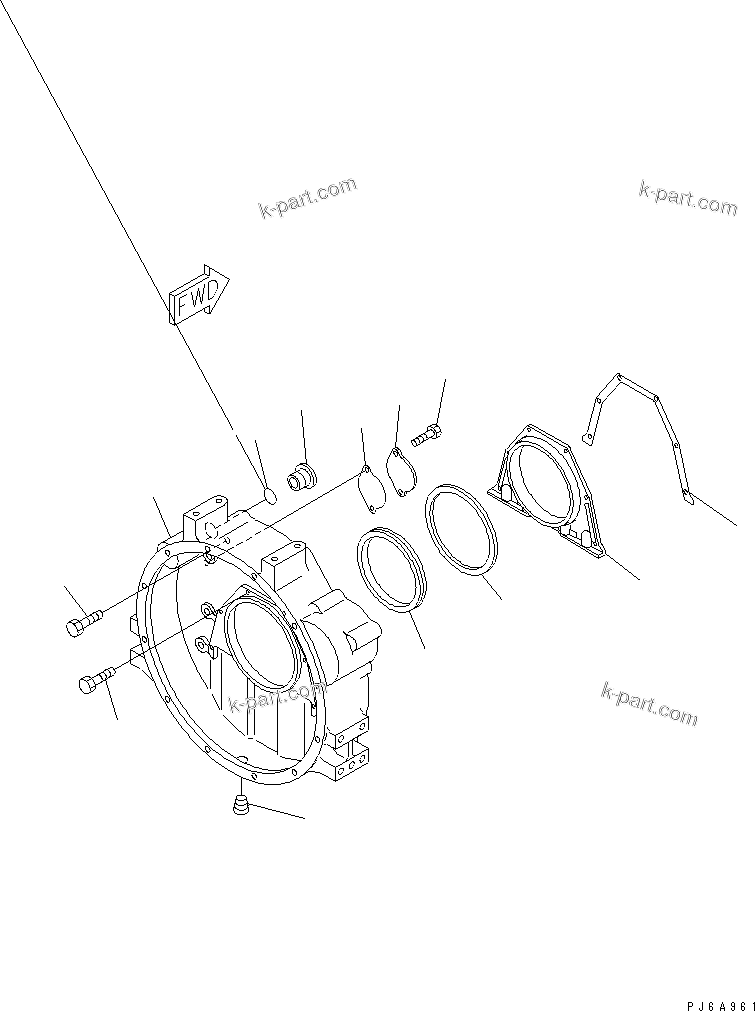 Komatsu parts book diagram for 4D102E-1A S/N 26200282-UP: FLYWHEEL HOUSING(#26237230-)