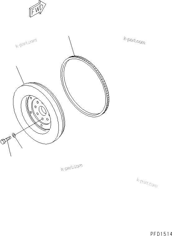Komatsu parts book diagram for 4D102E-1A S/N 26200282-UP: FLYWHEEL(#26200974-)