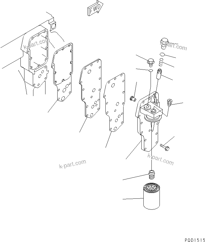 Komatsu parts book diagram for 4D102E-1A S/N 26200282-UP: OIL FILTER(#26200974-26205612)