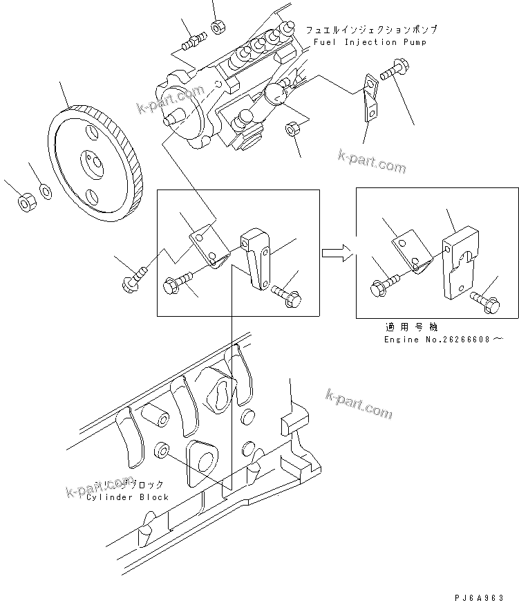 Komatsu parts book diagram for 4D102E-1A S/N 26200282-UP: FUEL INJECTION PUMP MOUNTING