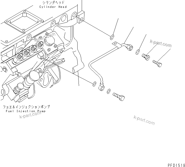 Komatsu parts book diagram for 4D102E-1A S/N 26200282-UP: FUEL FILER PIPING(#26200974-)