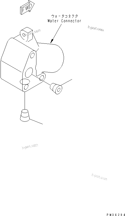 Komatsu parts book diagram for 4D102E-1A S/N 26200282-UP: WATER CONNECTOR PLUG