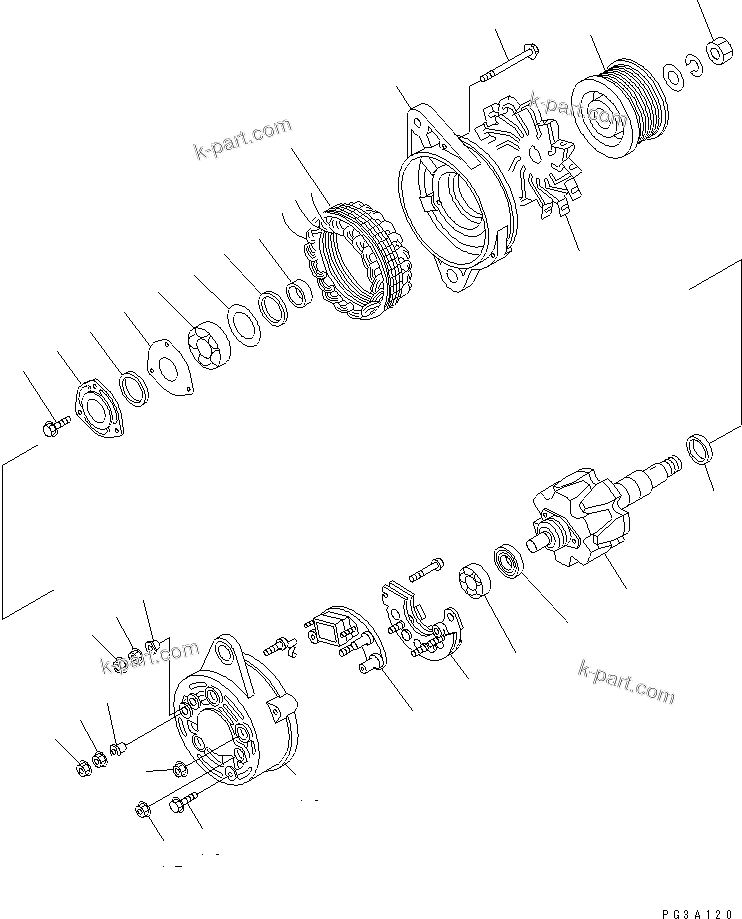 Komatsu parts book diagram for 4D102E-1A S/N 26200282-UP: ALTERNATOR (25A) (INNER PARTS)