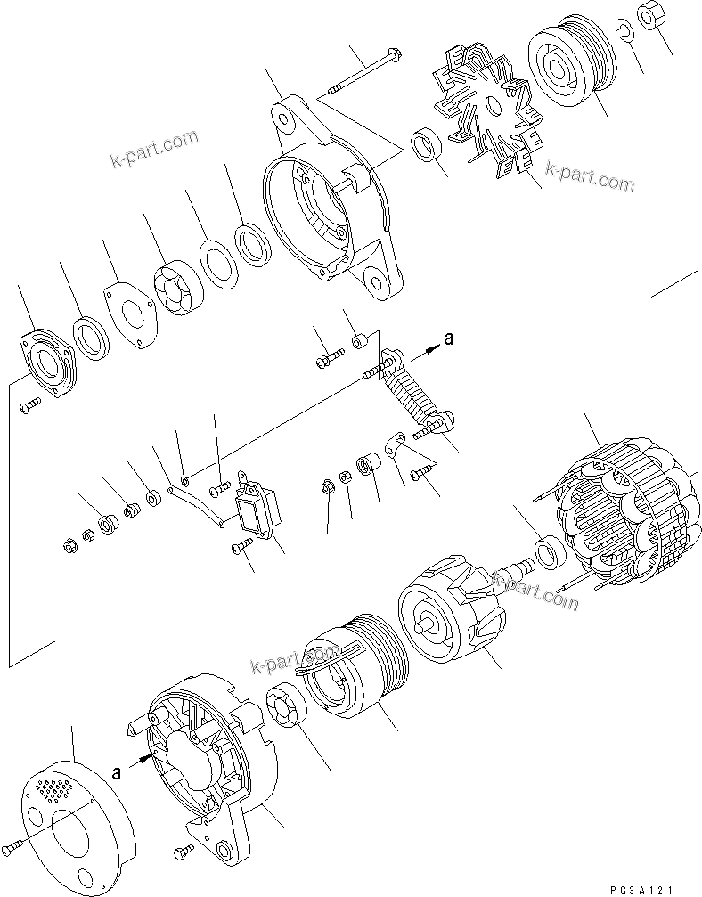 Komatsu parts book diagram for 4D102E-1A S/N 26200282-UP: ALTERNATOR (50A) (INNER PARTS)(#26200974-26239563)