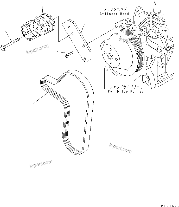 Komatsu parts book diagram for 4D102E-1A S/N 26200282-UP: BELT TENSIONER (FOR 35A AND 50A ALTERNATOR)(#26200974-)