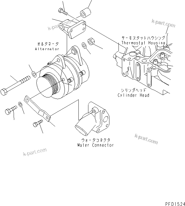 Komatsu parts book diagram for 4D102E-1A S/N 26200282-UP: ALTERNATOR SUPPORT (FOR 25A ALTERNATOR)(#26200974-26229358)