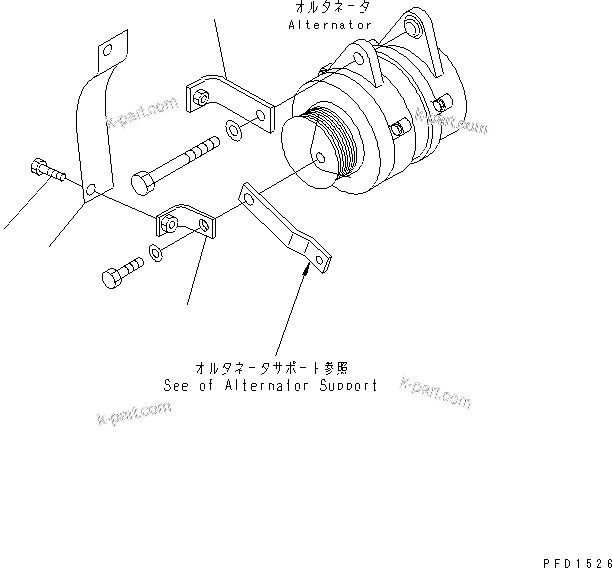 Komatsu parts book diagram for 4D102E-1A S/N 26200282-UP: ALTERNATOR COVER (FOR 35A AND 50A ALTERNATOR)(#26200974-)