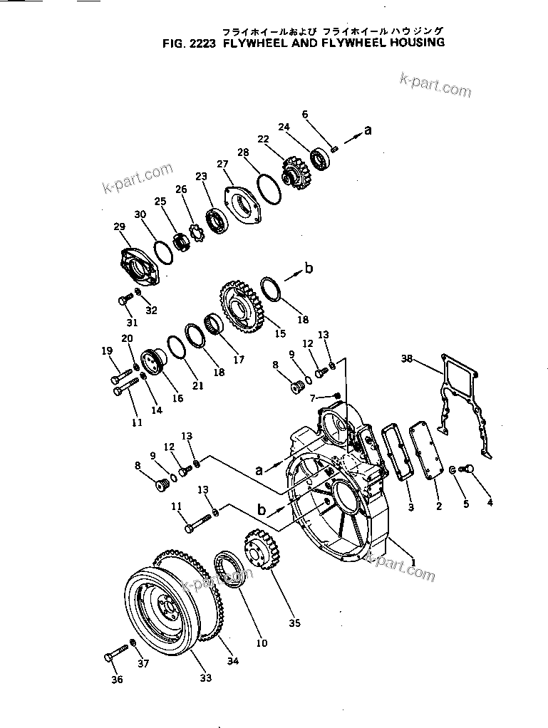 Komatsu parts book diagram for 4D105-5J S/N 102876-UP: FLYWHEEL AND FLYWHEEL HOUSING