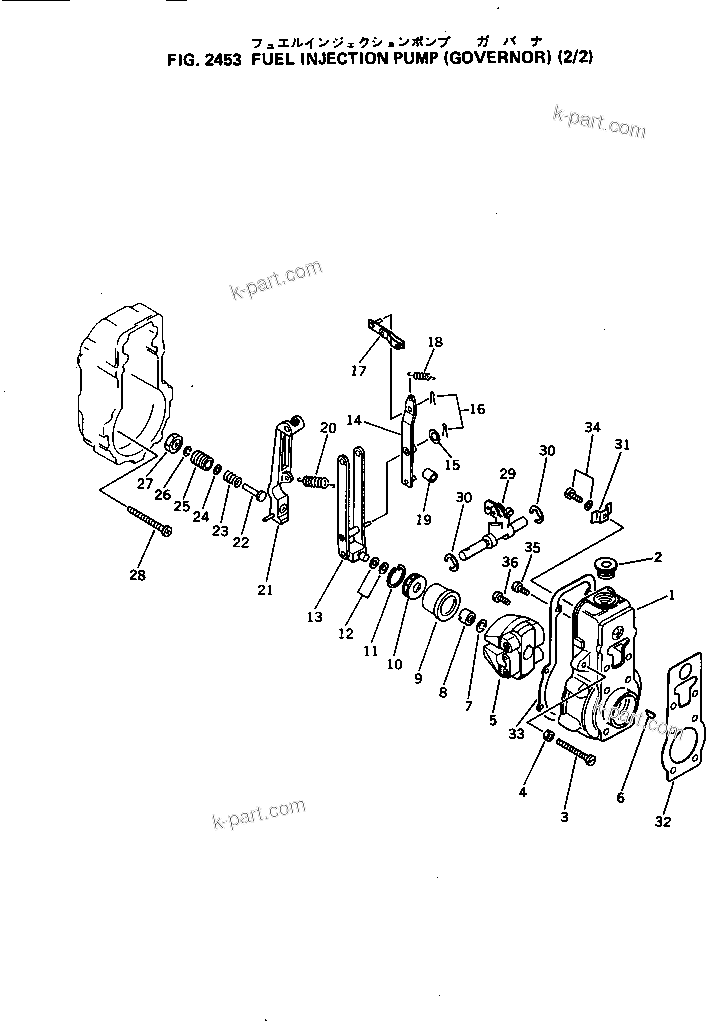 Komatsu parts book diagram for 4D105-5J S/N 102876-UP: FUEL INJECTION PUMP (GOVERNOR) (2/2)