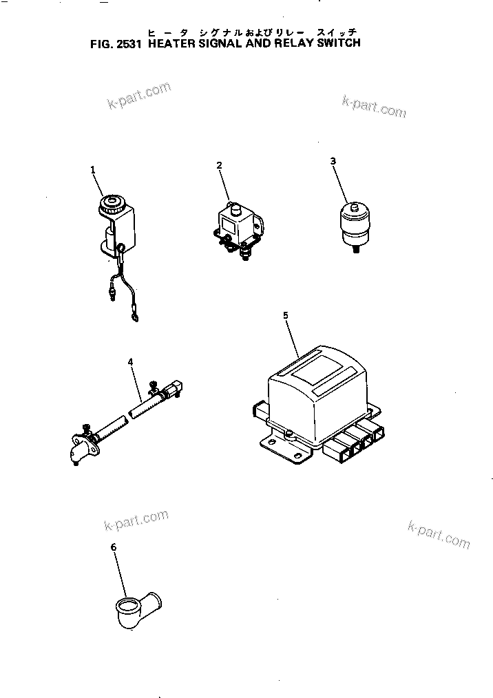 Komatsu parts book diagram for 4D105-5J S/N 102876-UP: HEATER SIGNAL AND RELAY SWITCH