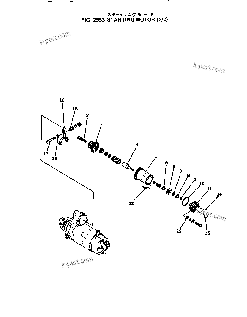 Komatsu parts book diagram for 4D105-5J S/N 102876-UP: STARTING MOTOR (2/2)