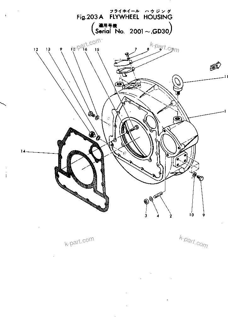 Komatsu parts book diagram for 4D115-1G S/N 101-UP: FLYWHEEL HOUSING(#2001-)