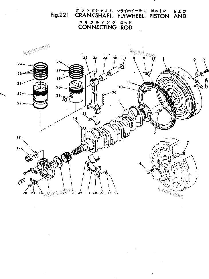Komatsu parts book diagram for 4D115-1G S/N 101-UP: CRANKSHAFT ? FLYWHEEL ? PISTON AND CONNECTING ROD