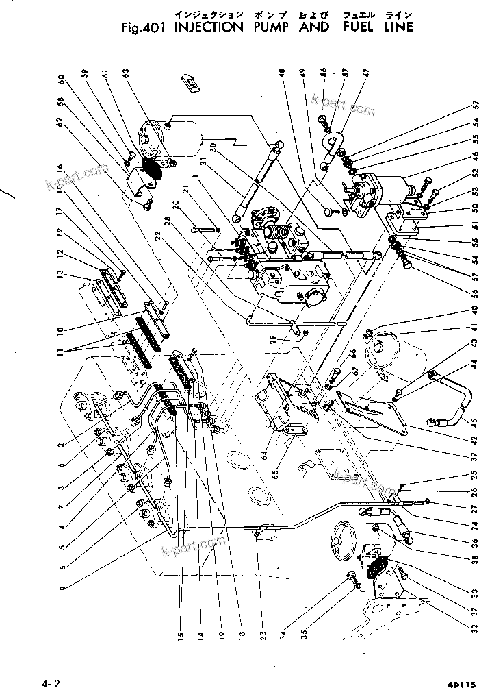 Komatsu parts book diagram for 4D115-1G S/N 101-UP: INJECTION PUMP AND FUEL LINE