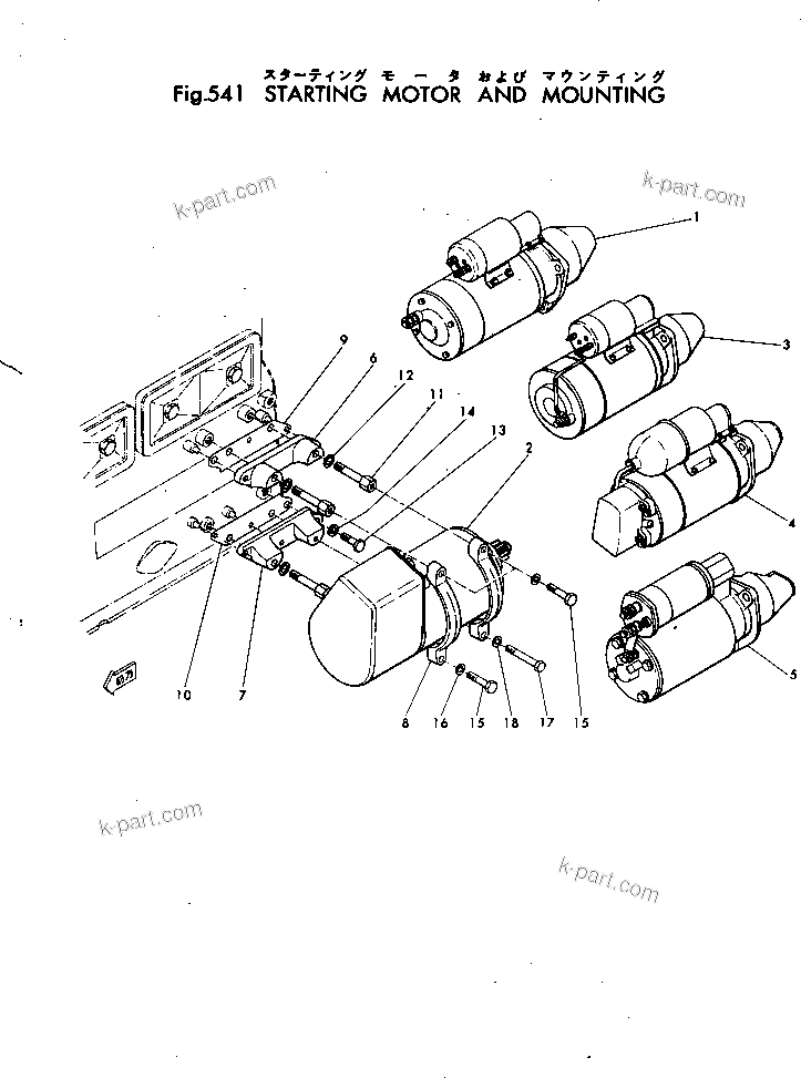 Komatsu parts book diagram for 4D115-1G S/N 101-UP: STARTING MOTOR AND MOUNTING