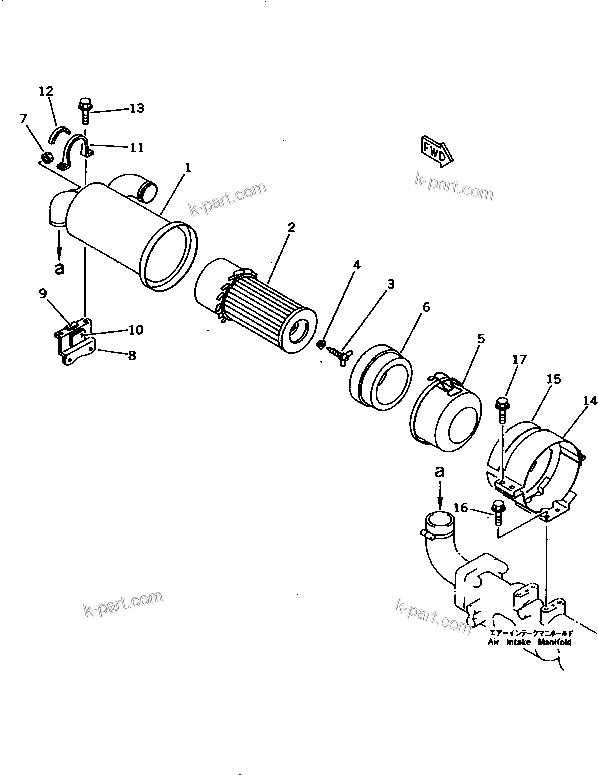 Komatsu parts book diagram for 4D84-2A S/N 00000-UP: AIR CLEANER AND MOUNTING (SINGLE ELEMENT TYPE)(#00101-)