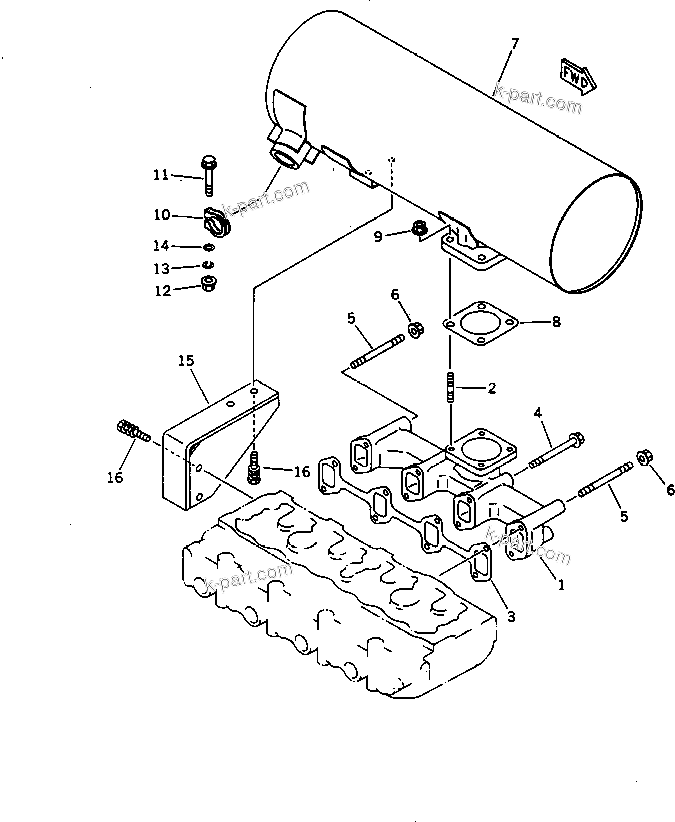 Komatsu parts book diagram for 4D84-2A S/N 00000-UP: EXHAUST MANIFOLD AND MUFFLER(#00101-)
