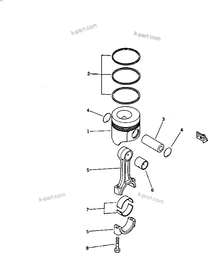 Komatsu parts book diagram for 4D84-2A S/N 00000-UP: PISTON AND CONNECTING ROD(#00101-)