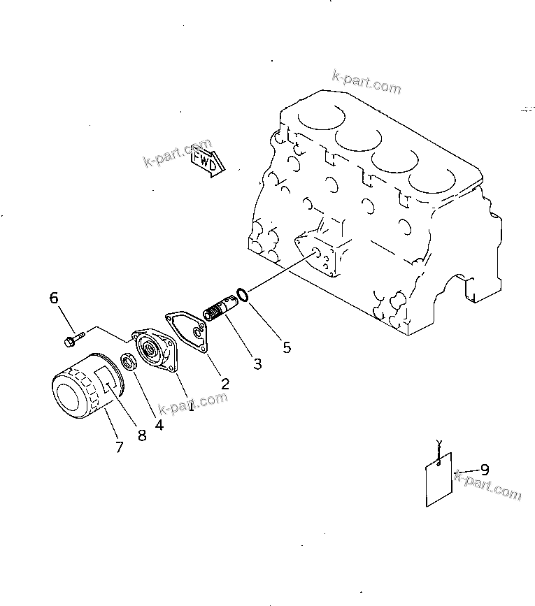 Komatsu parts book diagram for 4D84-2A S/N 00000-UP: LUBRICATING OIL FILTER AND MOUNTING(#00101-)