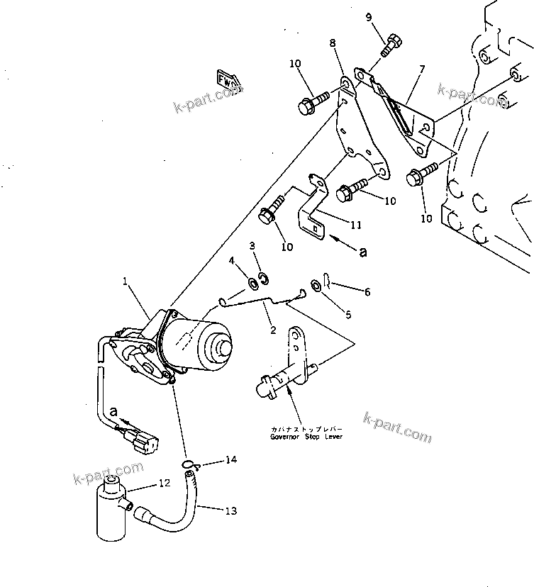 Komatsu parts book diagram for 4D84-2A S/N 00000-UP: ENGINE STOP MOTOR AND MOUNTING(#09463-)