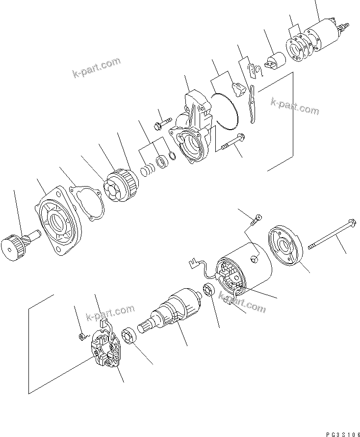 Komatsu parts book diagram for 4D84-2A S/N 00000-UP: STARTING MOTOR (2KW)(#00101-)