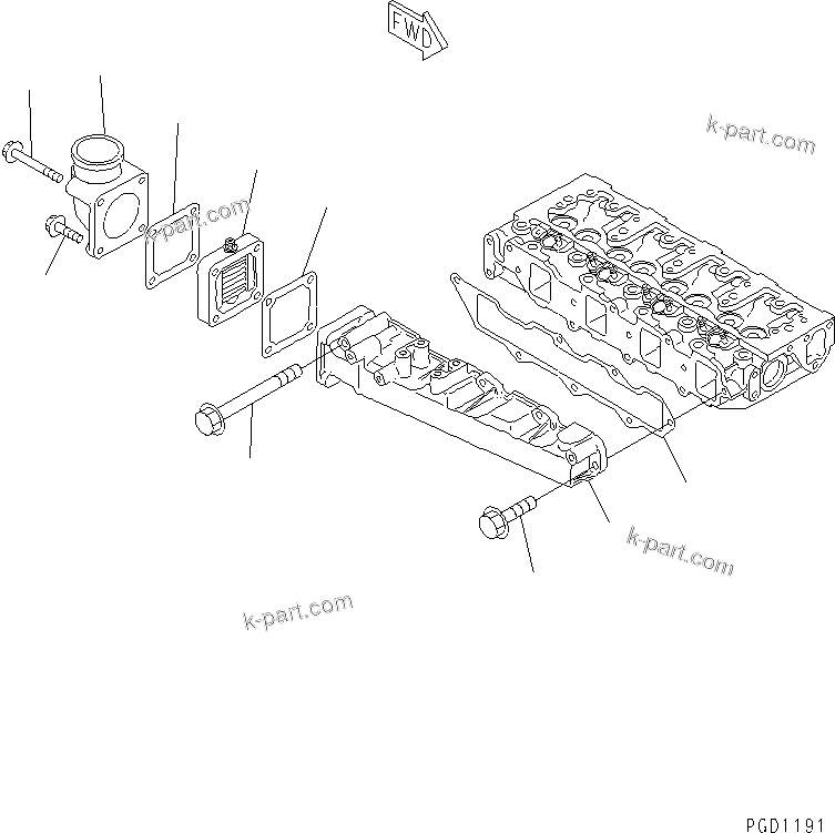 Komatsu parts book diagram for 4D84E-3E S/N 03508-UP: AIR INTAKE MANIFOLD AND CONNECTION