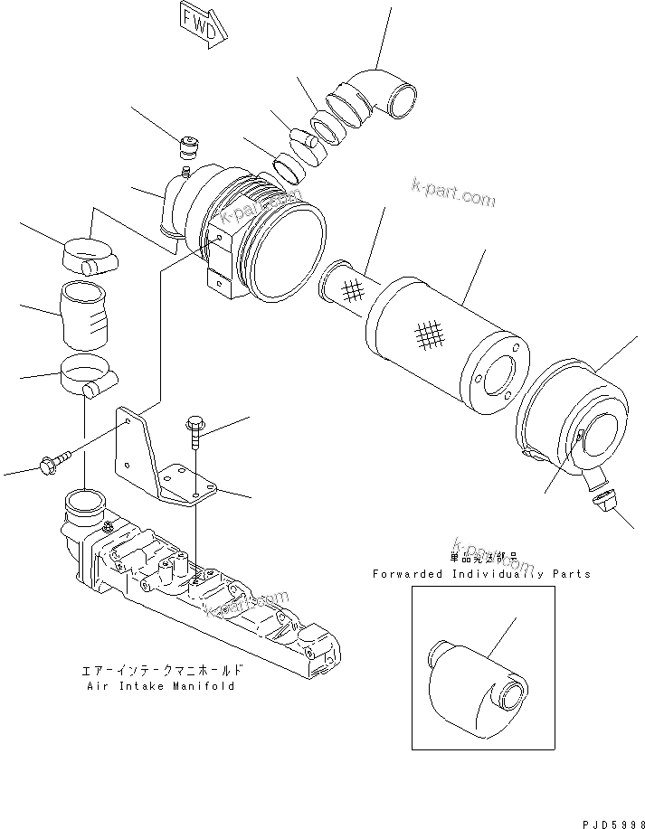 Komatsu parts book diagram for 4D84E-3E S/N 03508-UP: AIR CLEANER AND MOUNTING (DOUBLE ELEMENT)(#12182-)