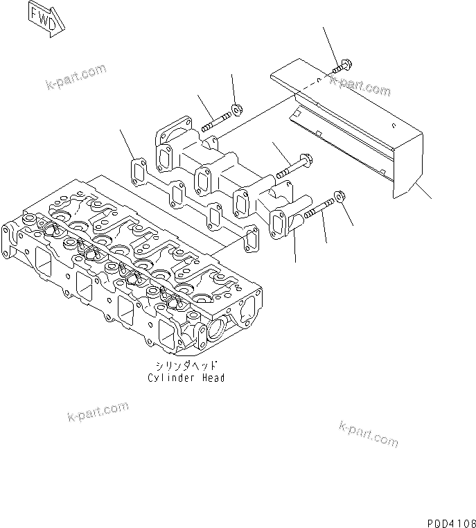 Komatsu parts book diagram for 4D84E-3E S/N 03508-UP: EXHAUST MANIFOLD(#06291-)