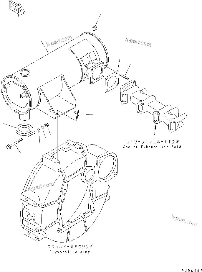 Komatsu parts book diagram for 4D84E-3E S/N 03508-UP: MUFFLER AND MOUNTING(#06291-)