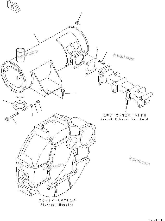 Komatsu parts book diagram for 4D84E-3E S/N 03508-UP: MUFFLER AND MOUNTING(#12182-)