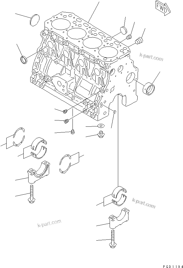 Komatsu parts book diagram for 4D84E-3E S/N 03508-UP: CYLINDER BLOCK