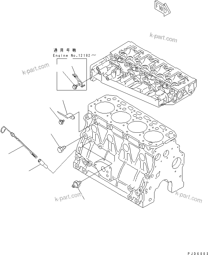 Komatsu parts book diagram for 4D84E-3E S/N 03508-UP: CYLINDER BLOCK ACCSESSORY(#06291-)