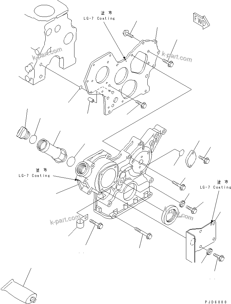 Komatsu parts book diagram for 4D84E-3E S/N 03508-UP: FRONT COVER(#12182-)
