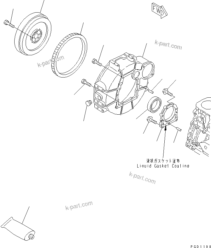 Komatsu parts book diagram for 4D84E-3E S/N 03508-UP: FLYWHEEL AND FLYWHEEL HOUSING(#06291-)