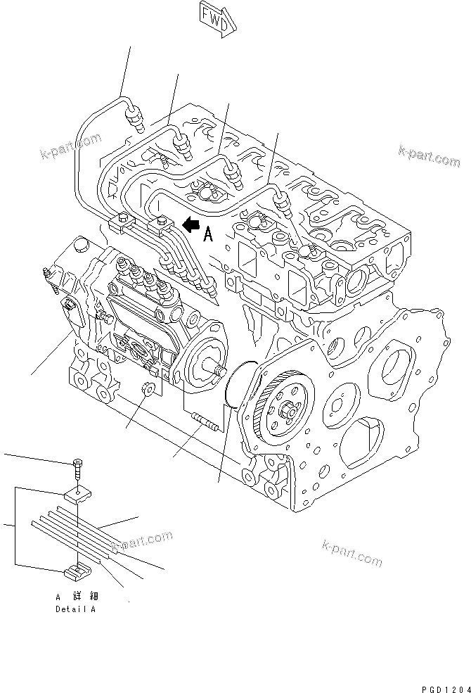 Komatsu parts book diagram for 4D84E-3E S/N 03508-UP: FUEL INJECTION PUMP AND PIPING(#06291-12181)