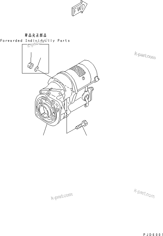 Komatsu parts book diagram for 4D84E-3E S/N 03508-UP: STARTING MOTOR AND MOUNTING(#12182-)