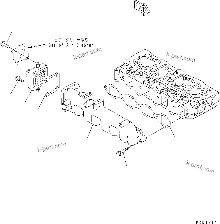 Komatsu parts book diagram for 4D88E-3F S/N 00101-UP: AIR INTAKE MANIFOLD AND CONNECTION