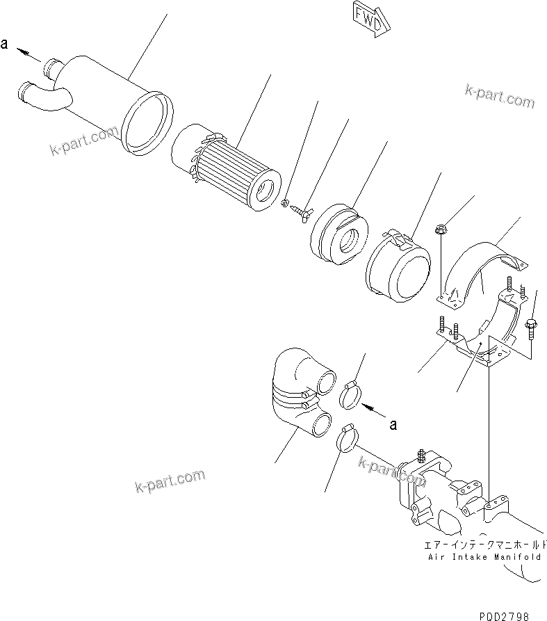 Komatsu parts book diagram for 4D88E-3F S/N 00101-UP: AIR CLEANER AND MOUNTING