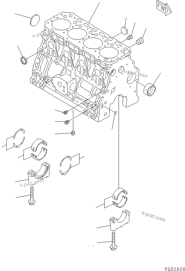 Komatsu parts book diagram for 4D88E-3F S/N 00101-UP: CYLINDER BLOCK