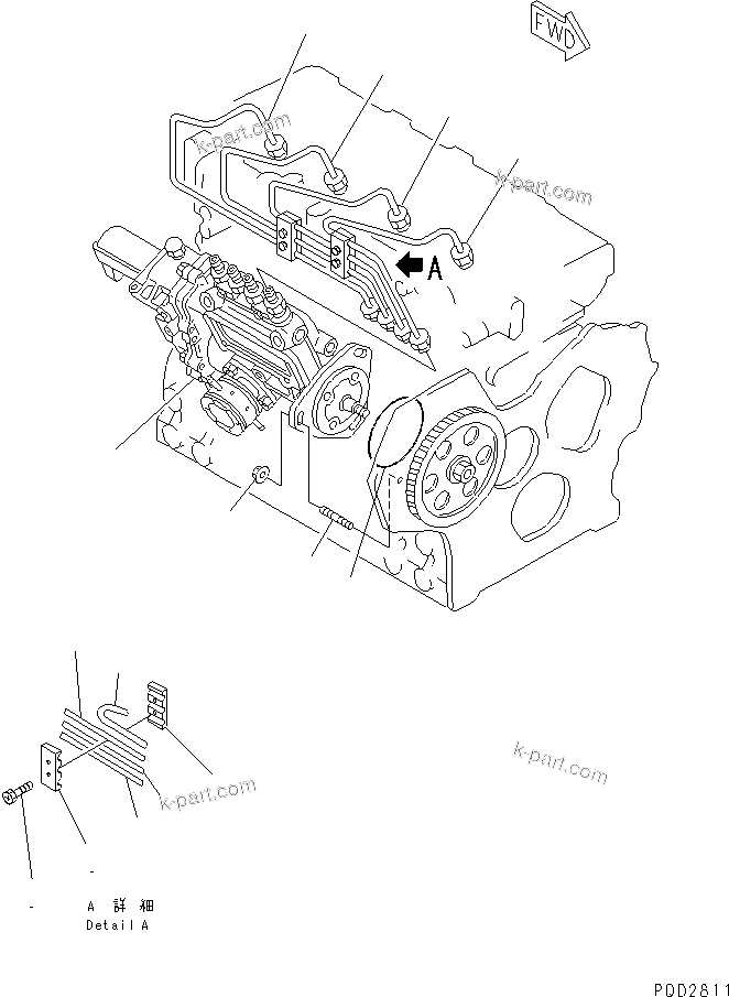 Komatsu parts book diagram for 4D88E-3F S/N 00101-UP: FUEL INJECTION PUMP AND PIPING(#12805-)