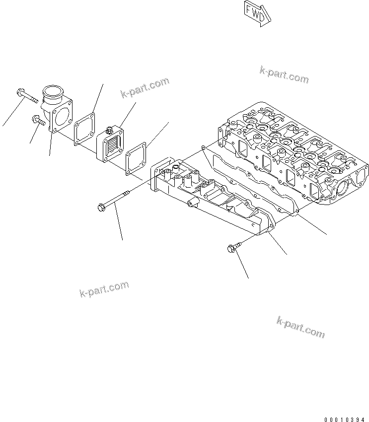 Komatsu parts book diagram for 4D88E-5X-AB S/N 00101-UP: AIR INTAKE MANIFOLD AND CONNECTION