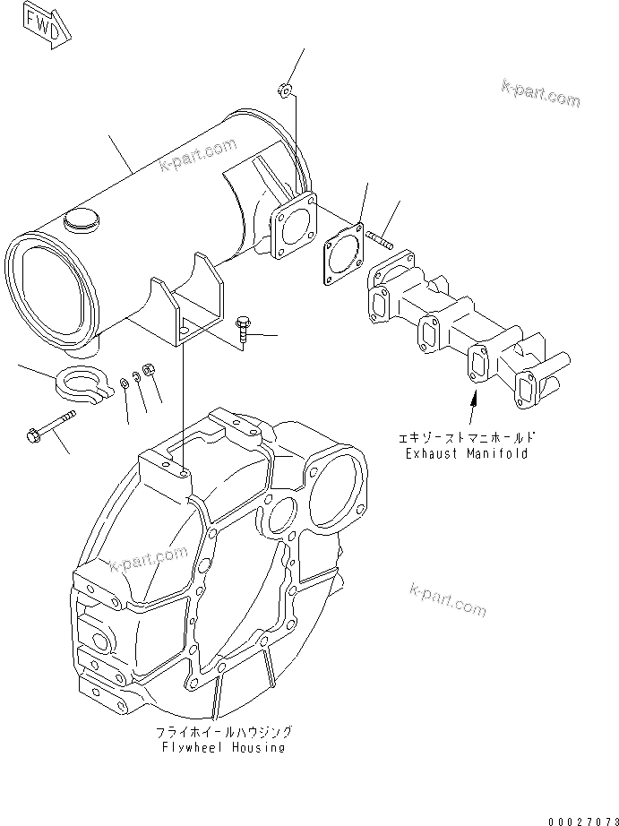 Komatsu parts book diagram for 4D88E-5X-AB S/N 00101-UP: MUFFLER AND MOUNTING