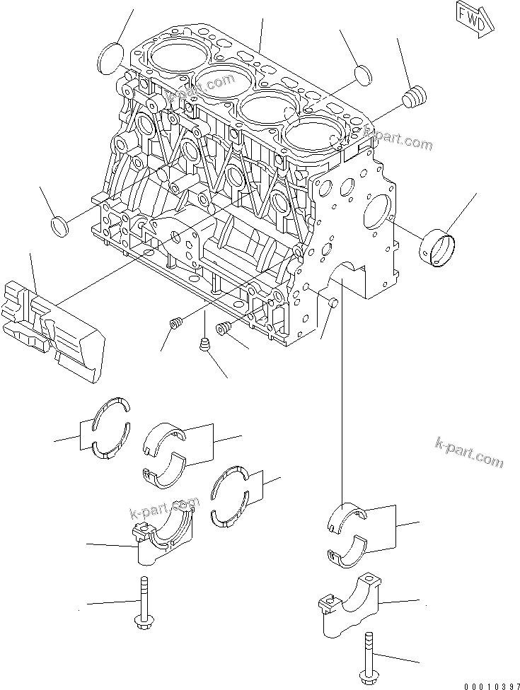Komatsu parts book diagram for 4D88E-5X-AB S/N 00101-UP: CYLINDER BLOCK