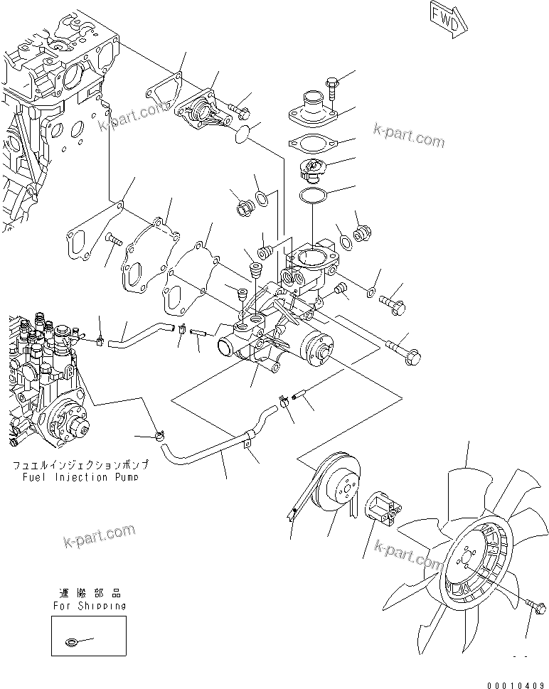 Komatsu parts book diagram for 4D88E-5X-AB S/N 00101-UP: WATER PUMP AND COOLING FAN