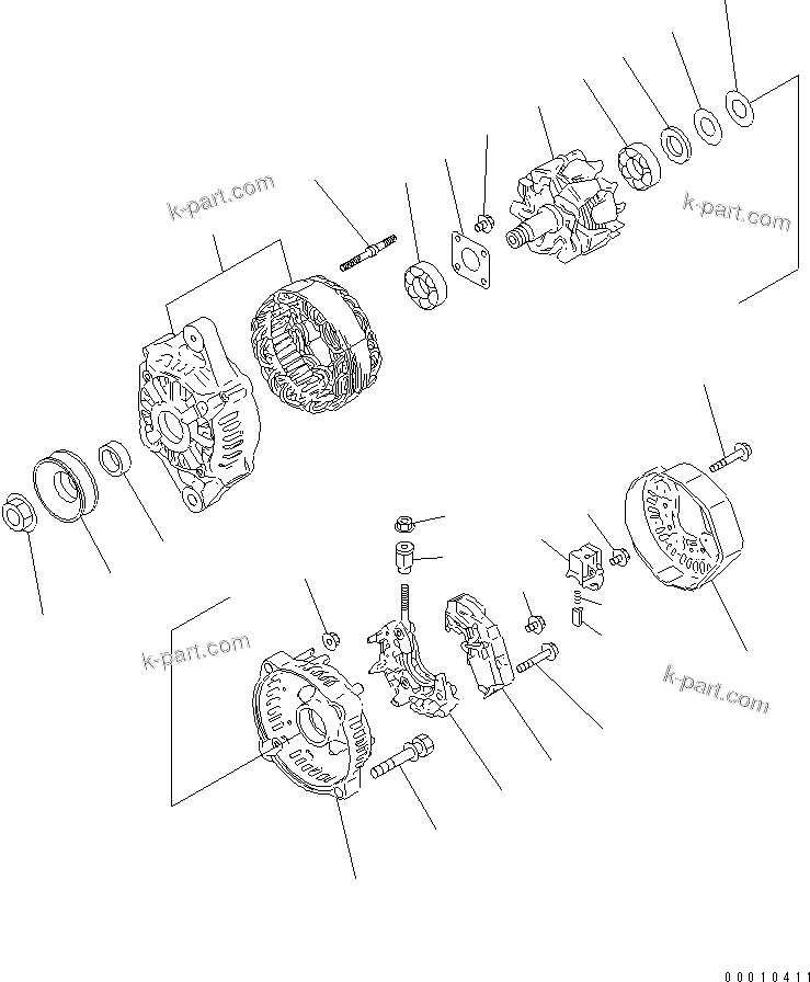 Komatsu parts book diagram for 4D88E-5X-AB S/N 00101-UP: ALTERNATOR (40A) (INNER PARTS)